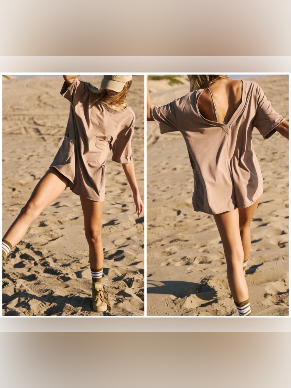NWT Free People Movement Hot Shot Tee Romper - Mocha Latte - XS